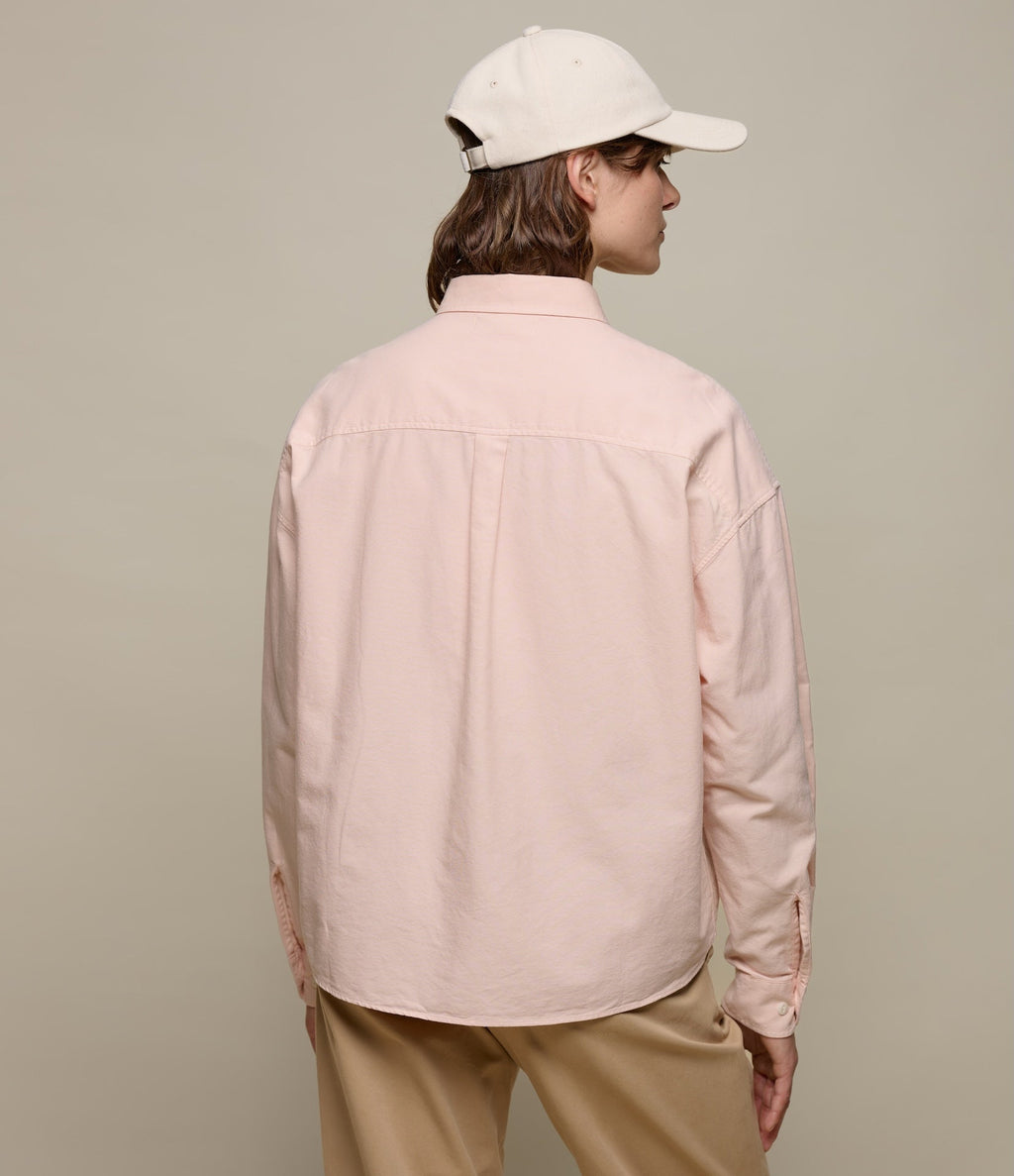 Cropped Boxy Style Cotton Oxford Long Sleeve Shirt
