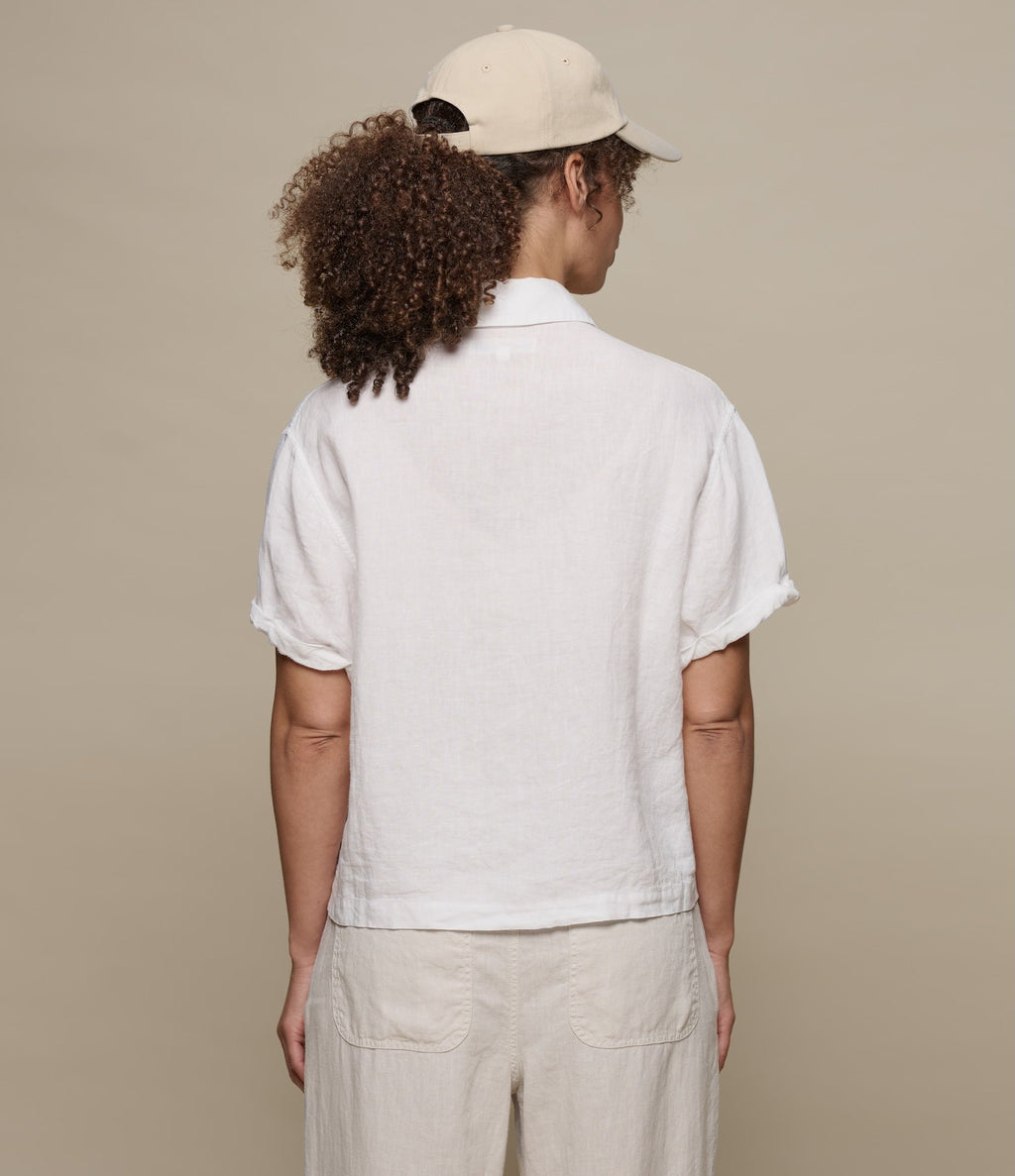 Cropped Linen Women's Shirt with Rolled-Up Sleeves