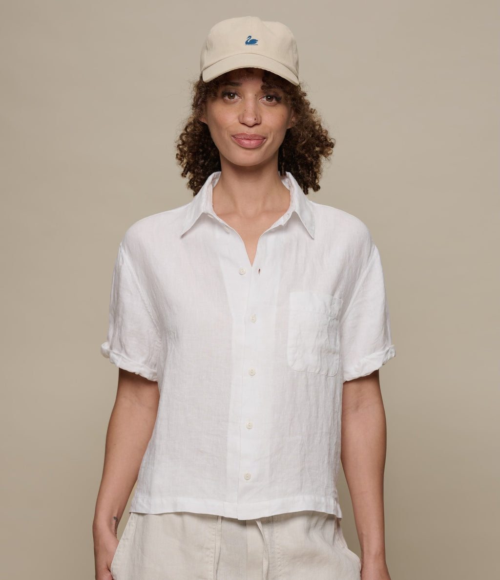 Cropped Linen Women's Shirt with Rolled-Up Sleeves