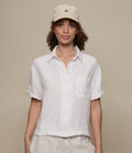 Cropped Linen Women's Shirt with Rolled-Up Sleeves