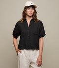 Cropped Linen Women's Shirt with Rolled-Up Sleeves