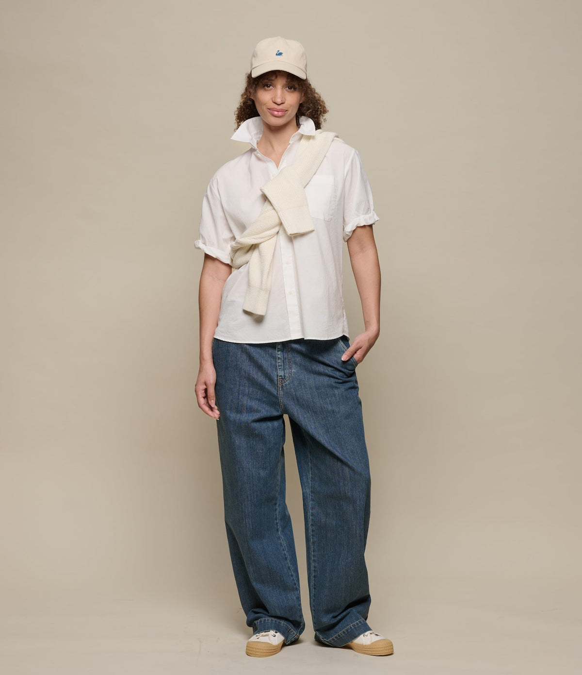 Lightweight Cotton Poplin Women's Shirt with Rolled-Up Sleeves