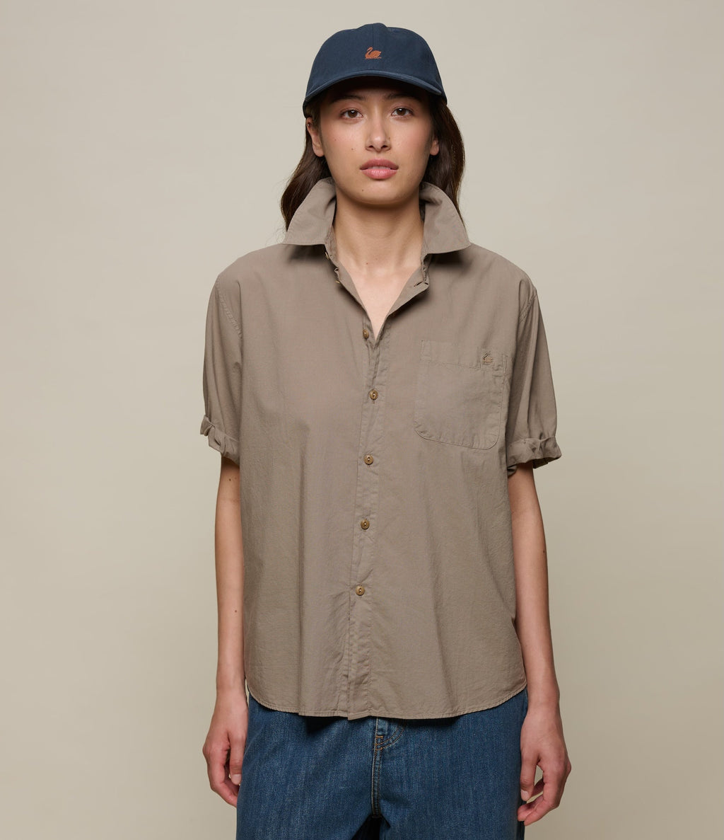 Lightweight Cotton Poplin Women's Shirt with Rolled-Up Sleeves