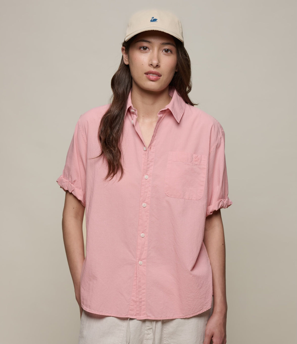 Lightweight Cotton Poplin Women's Shirt with Rolled-Up Sleeves