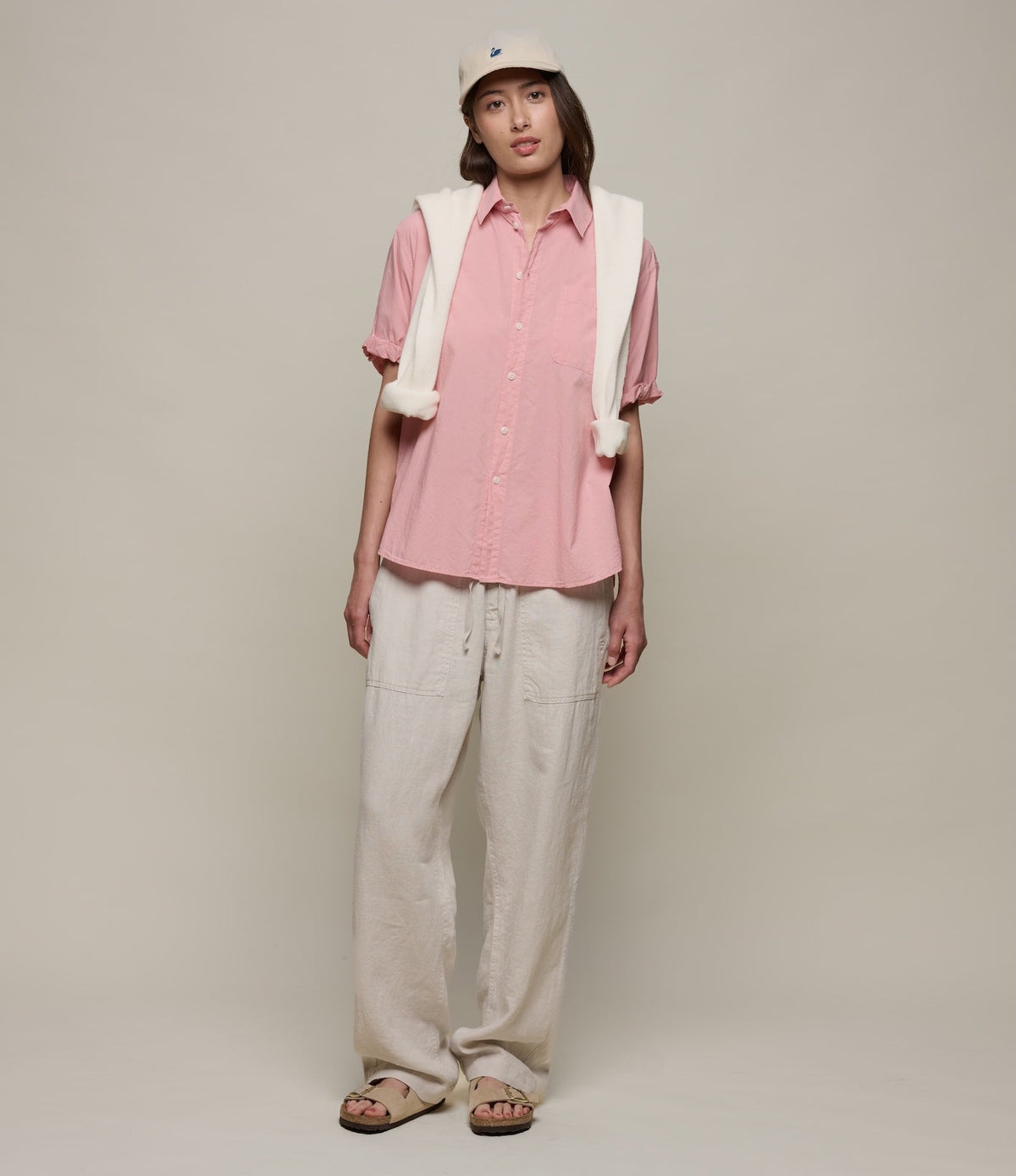 Lightweight Cotton Poplin Women's Shirt with Rolled-Up Sleeves