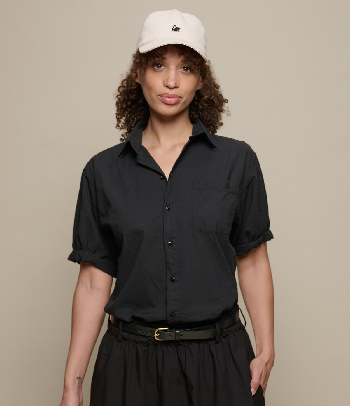 Lightweight Cotton Poplin Women's Shirt with Rolled-Up Sleeves