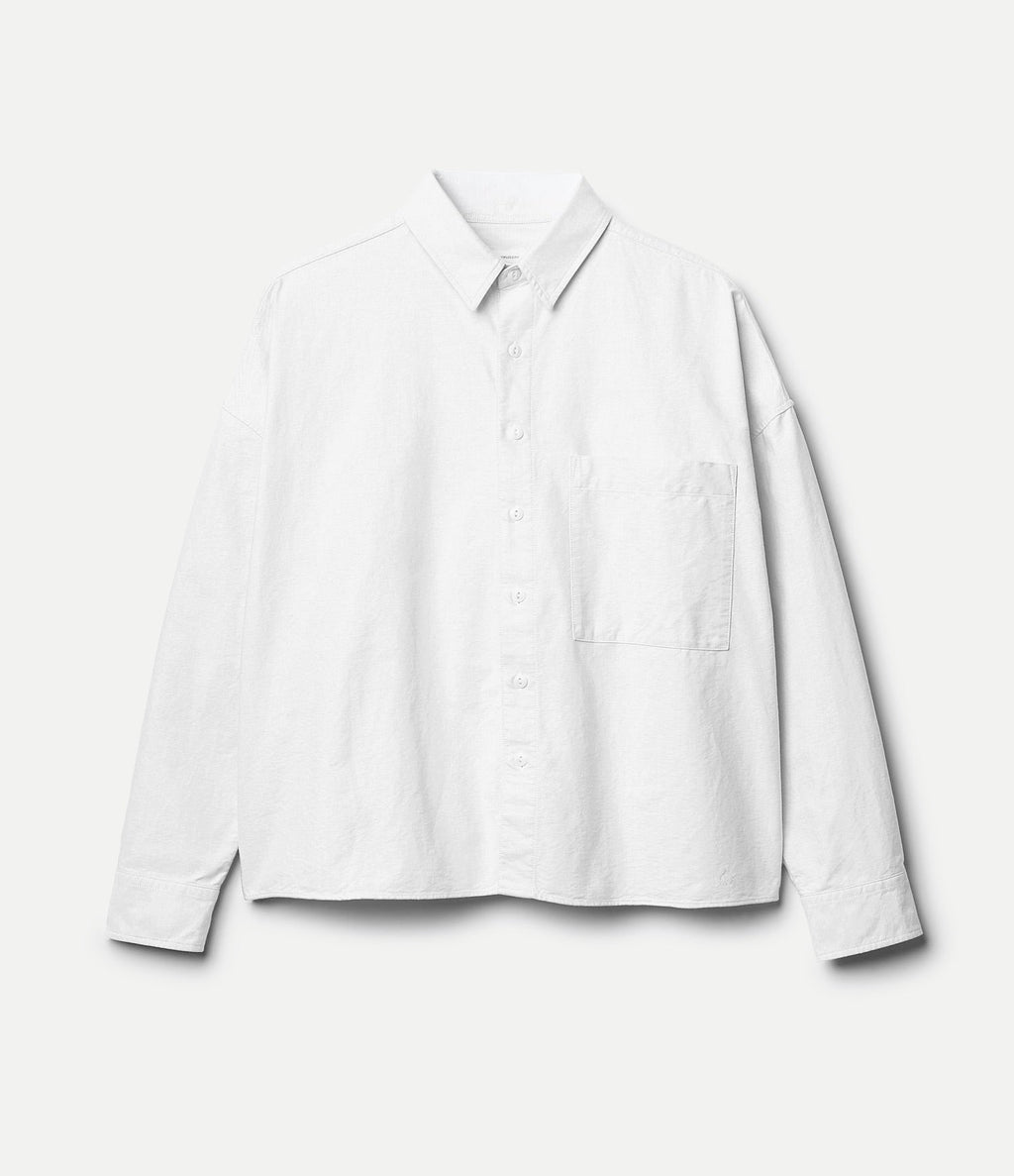 Cropped Boxy Style Cotton Oxford Long Sleeve Shirt