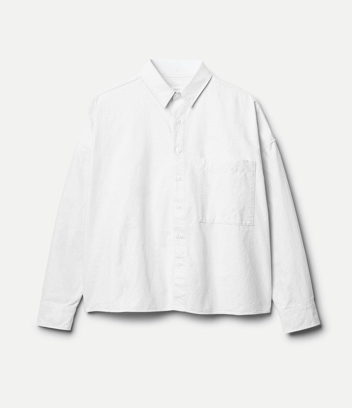 Cropped Boxy Style Cotton Oxford Long Sleeve Shirt