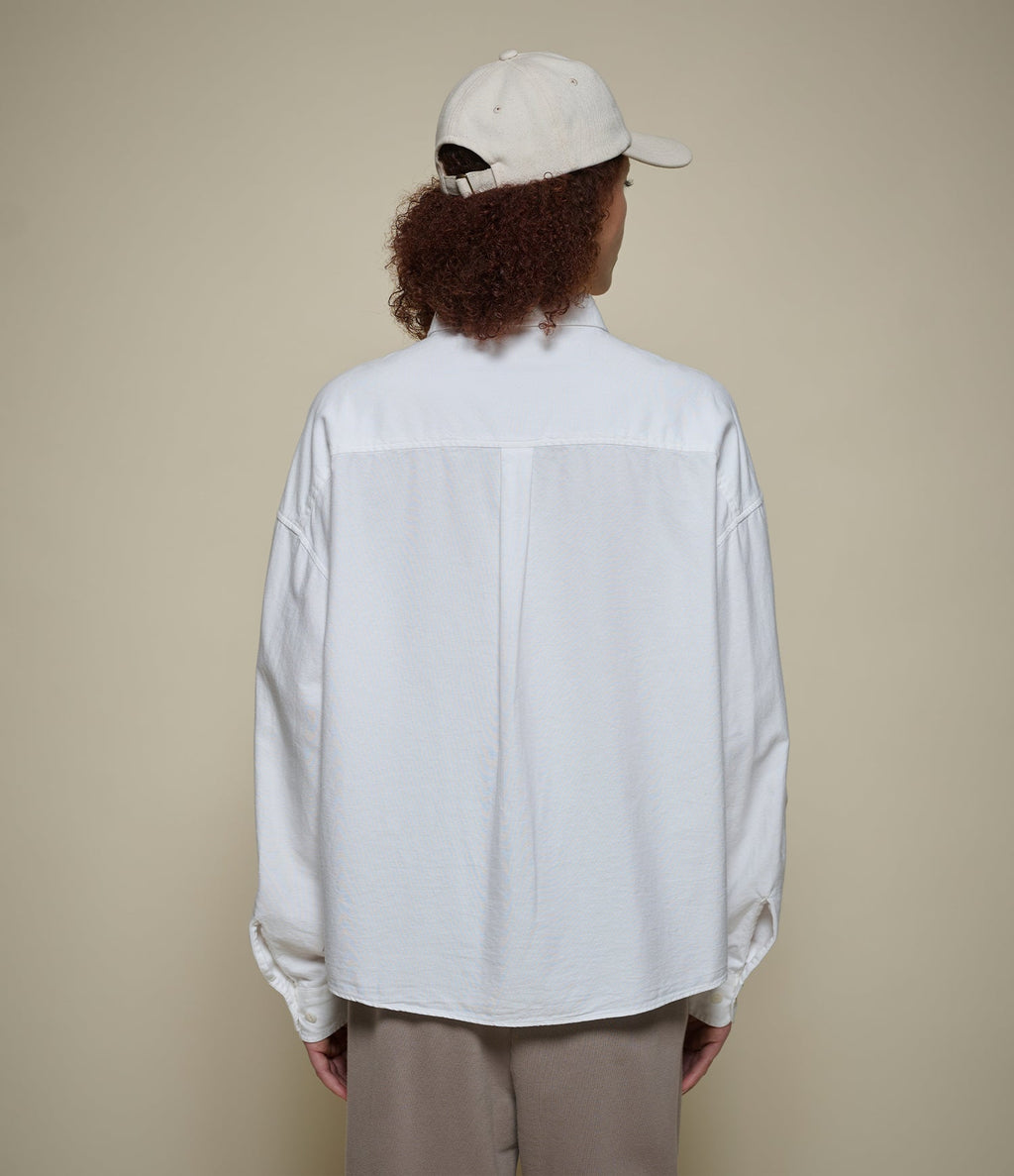 Cropped Boxy Style Cotton Oxford Long Sleeve Shirt