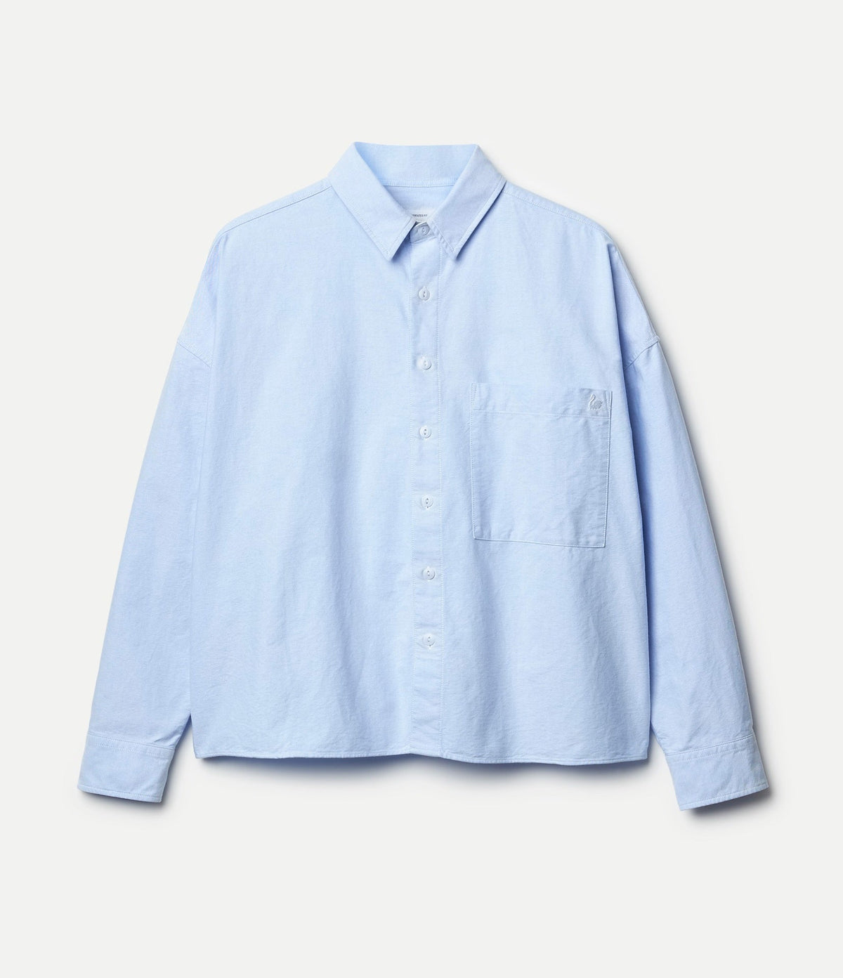 Cropped Boxy Style Cotton Oxford Long Sleeve Shirt
