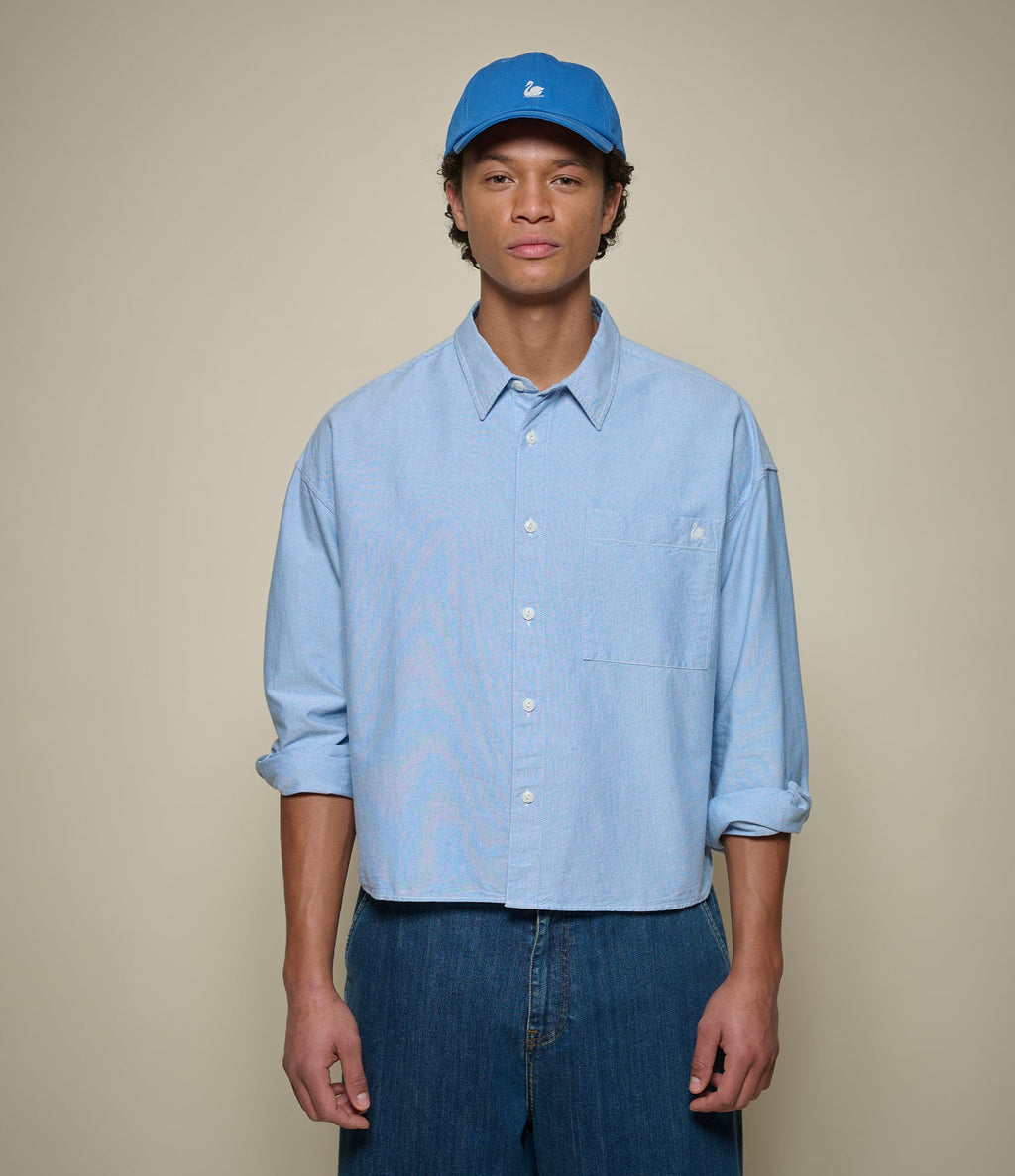 Cropped Boxy Style Cotton Oxford Long Sleeve Shirt