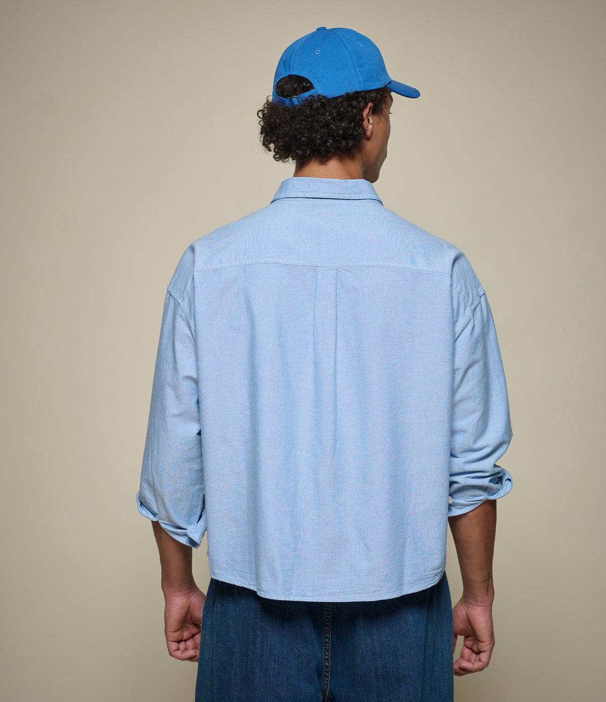 Cropped Boxy Style Cotton Oxford Long Sleeve Shirt