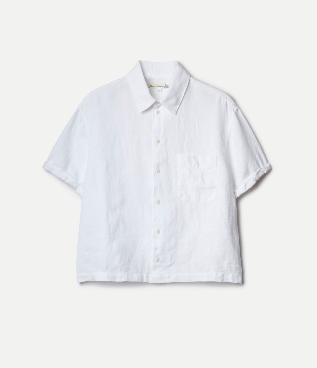 Cropped Linen Women's Shirt with Rolled-Up Sleeves