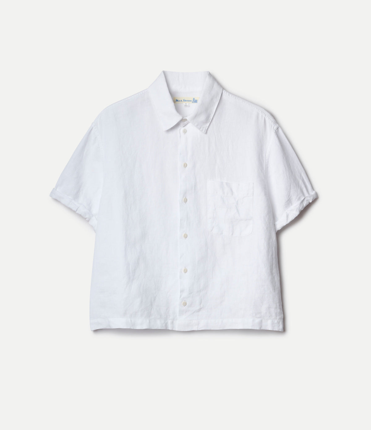 Cropped Linen Women's Shirt with Rolled-Up Sleeves