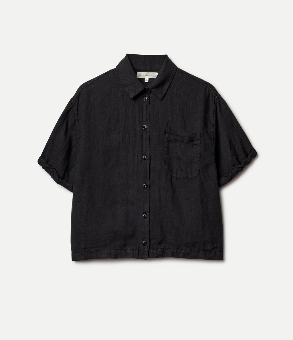 Cropped Linen Women's Shirt with Rolled-Up Sleeves