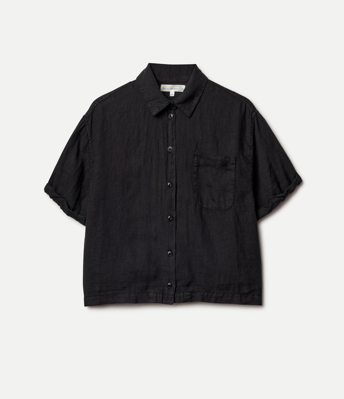 Cropped Linen Women's Shirt with Rolled-Up Sleeves