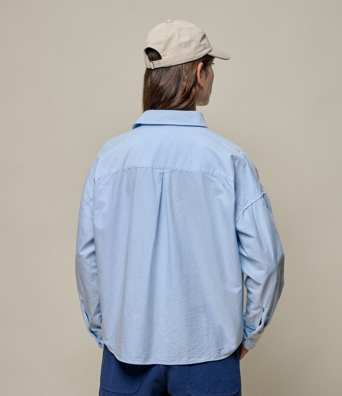 Cropped Boxy Style Cotton Oxford Long Sleeve Shirt