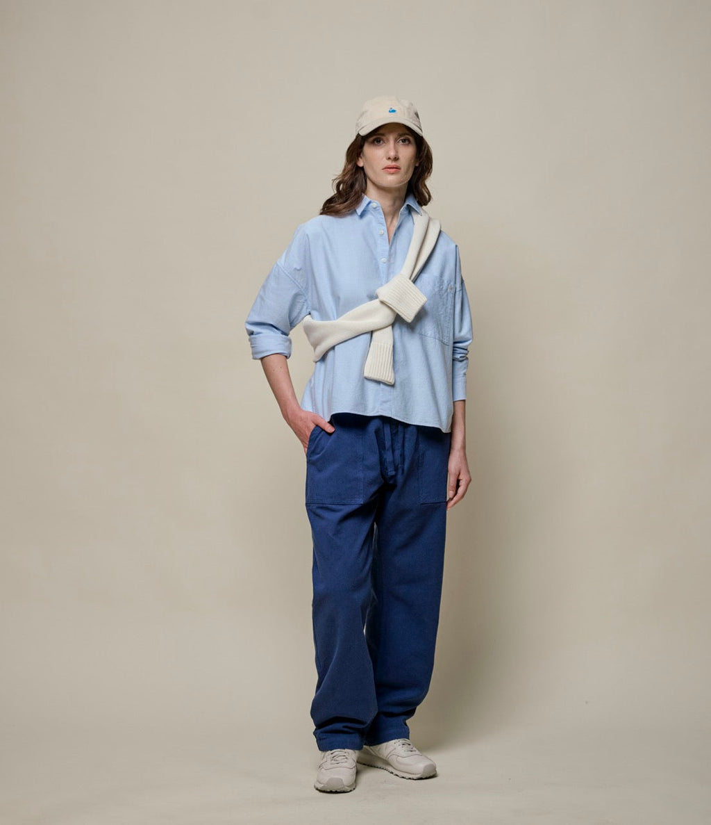Cropped Boxy Style Cotton Oxford Long Sleeve Shirt