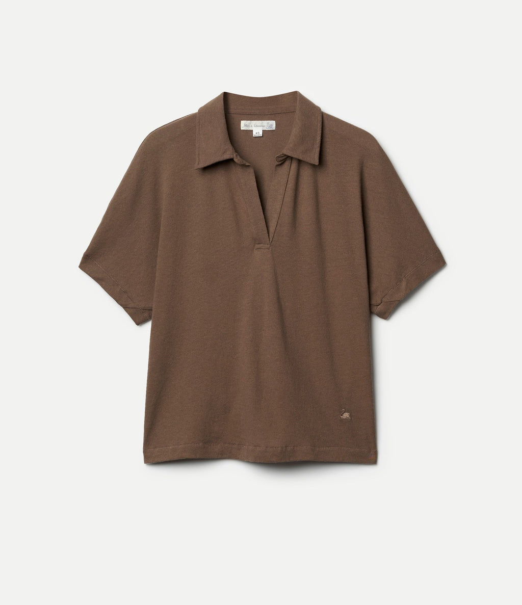 Linen-Cotton Relxed Fit Women's Short Sleeve Polo Shirt