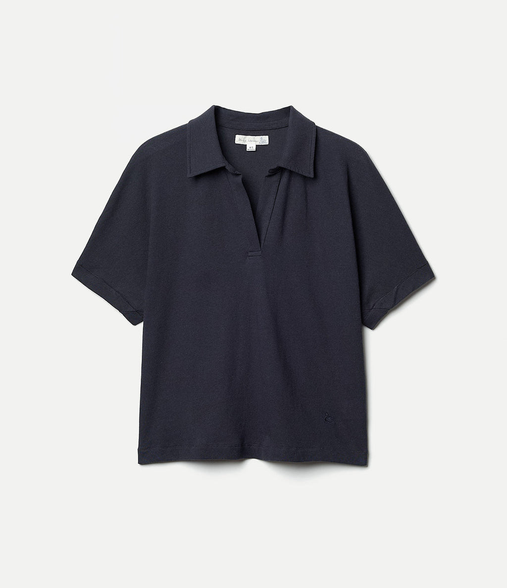 Linen-Cotton Relxed Fit Women's Short Sleeve Polo Shirt