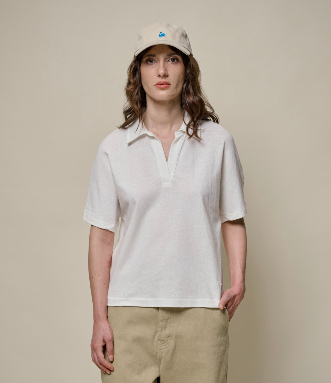 Linen-Cotton Relxed Fit Women's Short Sleeve Polo Shirt