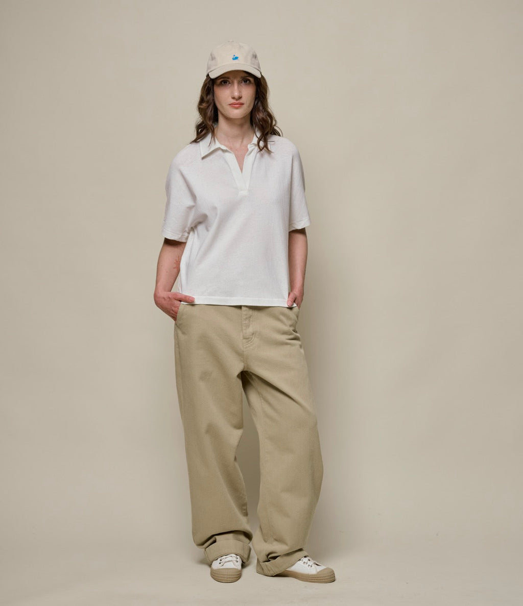 Linen-Cotton Relxed Fit Women's Short Sleeve Polo Shirt
