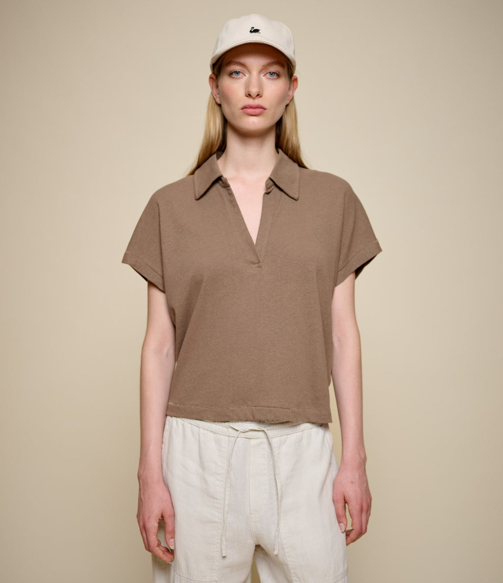 Linen-Cotton Relxed Fit Women's Short Sleeve Polo Shirt