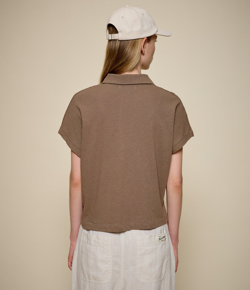 Linen-Cotton Relxed Fit Women's Short Sleeve Polo Shirt