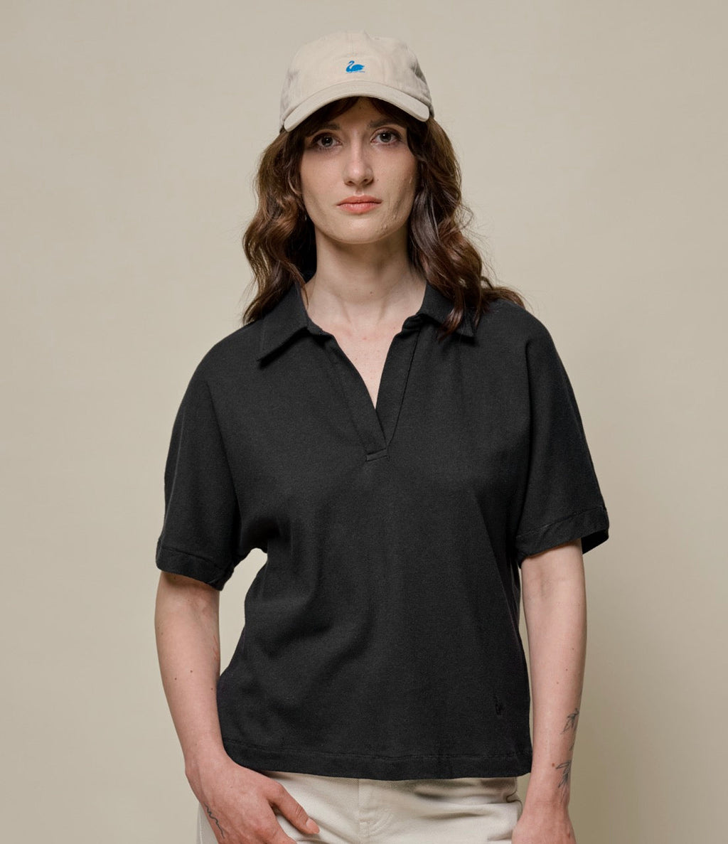 Linen-Cotton Relxed Fit Women's Short Sleeve Polo Shirt
