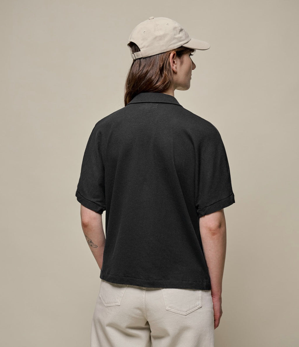 Linen-Cotton Relxed Fit Women's Short Sleeve Polo Shirt